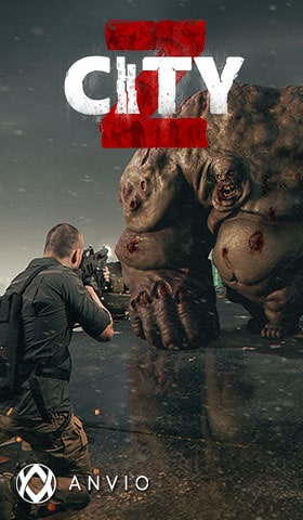 Affiche du jeu "City Z" montrant une ville post-apocalyptique envahie par des zombies, avec un accent sur l'action et l'aventure en réalité virtuelle.