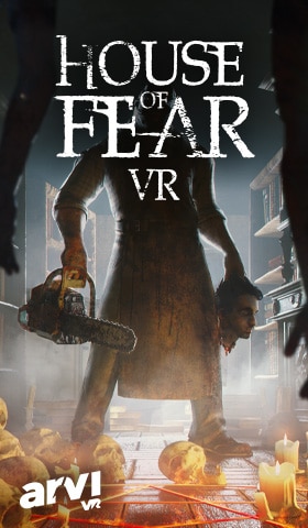 Affiche du jeu "House of Fear" illustrant une vieille maison hantée, évoquant une atmosphère sombre et mystérieuse, typique des histoires d'horreur en réalité virtuelle.